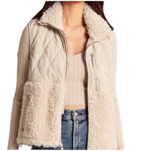 Abercrombie & Fitch Off-White Quilted Vest with Shearling